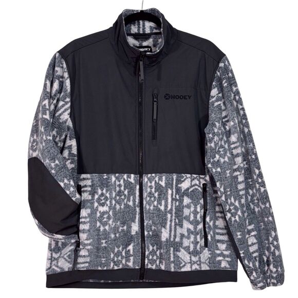 Hooey Tech Fleece Jacket Mens Large Charcoal With Aztec Print Full Zip Mock Neck - Picture 1 of 8